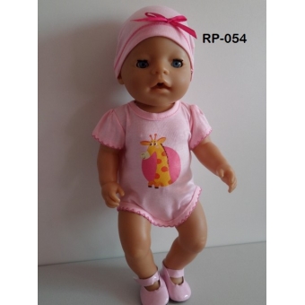 Romper met muts rose met giraffe